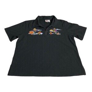VTG Passion-I Top Womens L Black Hot Air Balloon Embroidered Bling 1/4 Zip Y2K